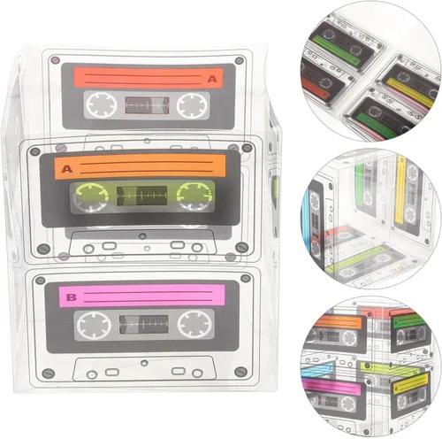 Vista 8 de Yardwe Paquete de 5 cajas de cinta de casete para fiesta, cajas de dulces retro de los años 80 para decoración de mesa de cumpleaños, 5.03 x 4.84 x