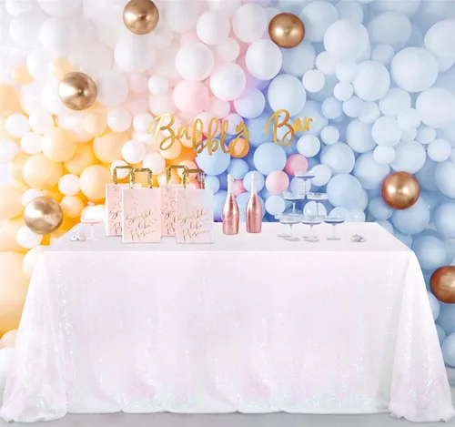 Vista 97 de B-COOL Mantel de lentejuelas con brillo para mesas, color azul bebé, mantel de lentejuelas para decoración de mesas, para bodas, Navidad