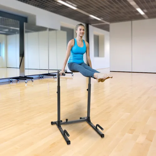 Vista 9 de SELEWARE Adjustable Dip Bar Station, Home Gym Dip Stand T Base with Rubber Feet, Anti Slip Design, Push Up Handles, Adjustable Width & Height
