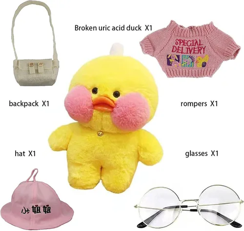 Vista 2 de Juguete de peluche de pato amarillo con anteojos, de felpa suave, para niños y niñas, con lindo sombrero y disfraz, los mejores regalos