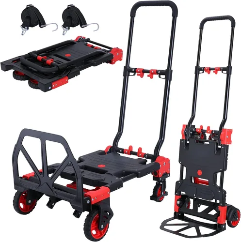 Vista 8 de JJSMKCH Carrito de mano plegable 2 en 1 con cesta plegable A-azul