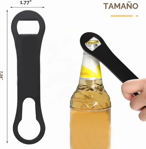 Vista 5 de Abrebotellas y removedor de boquilla de vertido, llave de barra plana para camareros, abridor de velocidad de acero inoxidable, multifunción Negro