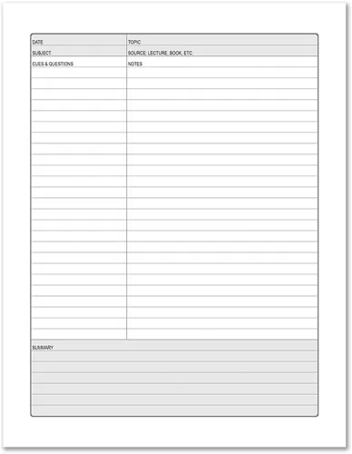 Vista 3 de BookFactory Sistema universal de toma de notas (notas Cornell) / cuaderno para tomar notas - 120 páginas, 8'' x 10'' - cubierta encuadernada