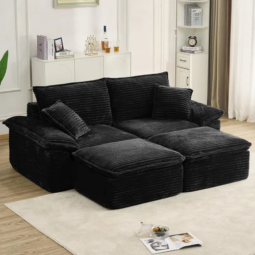 Vista 17 de Tumbona de 47 pulgadas para interiores, moderno sofá cama sin huesos con otomana, silla de asiento profundo con almohadas, cómodos sofás seccionales