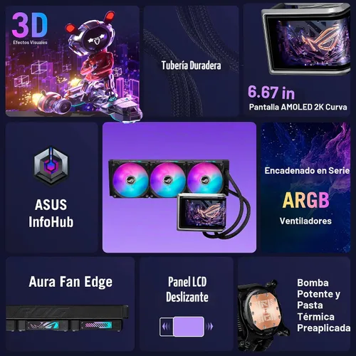 Vista 2 de ASUS ROG RYUO IV 360 ARGB con pantalla AMOLED curvada móvil de 6.67 pulgadas que admite video de efecto 3D o estadísticas de sistema