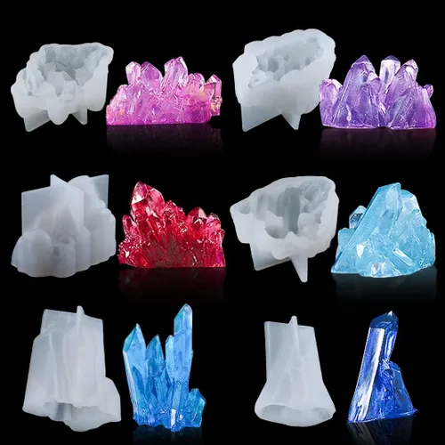 Vista 9 de Juego de 6 moldes de resina de cristal, molde de roca de cuarzo, molde de racimo de cristal epoxi, molde de silicona para drusa, arcilla polimérica