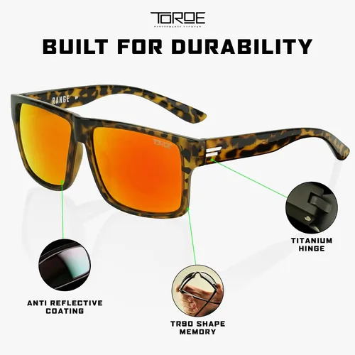 Vista 4 de TOROE Classic RANGE TR90 - Gafas de sol polarizadas irrompibles con lentes AR de policarbonato recubierto hidrofóbico