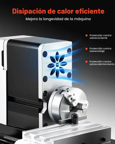 Vista 5 de VEVOR - Mini torno de metal didáctico, 7 x 13 cm, torno de metal de 36 W, velocidad de 20,000 RPM, con portabrocas de 3 mandíbulas, rueda manual