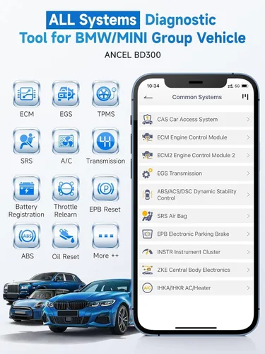 Vista 3 de ANCEL Escáner Bluetooth OBD2 BD300, lector de código de sistema completo y herramienta de diagnóstico para BMW con servicio de registro de batería