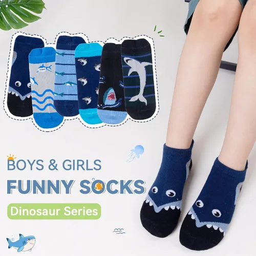 Vista 6 de Eyean Calcetines tobilleros de algodón para niños, diseño de animales, suaves, antideslizantes, para niños y niñas, calcetines invisibles, 6 pares