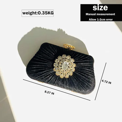Vista 5 de Buric - Bolso de mano con purpurina para mujer, con diamantes plisados, para novia, boda, fiesta, con bolsa de diamantes de imitación