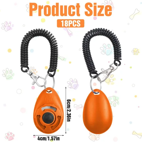 Vista 2 de Clicker de 18 piezas para entrenamiento de perros, juego de clicker de entrenamiento de mascotas con correa de muñeca para perros, gatos, cachorros