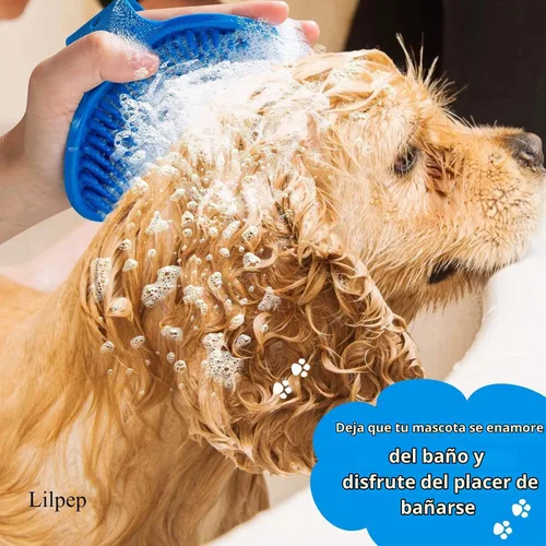 Vista 4 de Cepillo para aseo de perros, cepillo de baño con champú para mascotas Lilpep, masaje relajante, peine de goma con mango de anillo ajustable para Azul