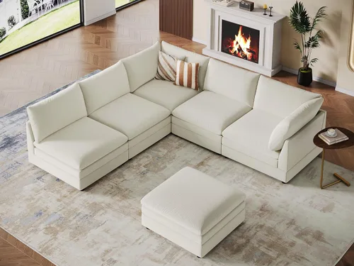 Vista 19 de VANOMi Sofá modular modular en forma de L de 98 pulgadas con otomana Beige