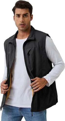 Vista 3 de Gihuo Chaleco de forro polar con forro de sherpa para hombre, chaleco de pesca de invierno para viajes