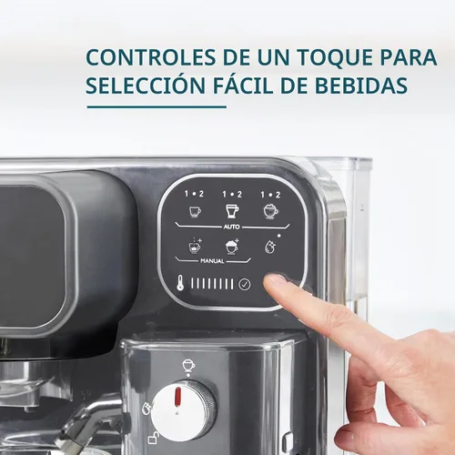Vista 2 de Mr. Coffee Prima Latte Luxe, café expreso individual/doble, capuchino, máquina de café con leche con espumador optimizado y práctico panel