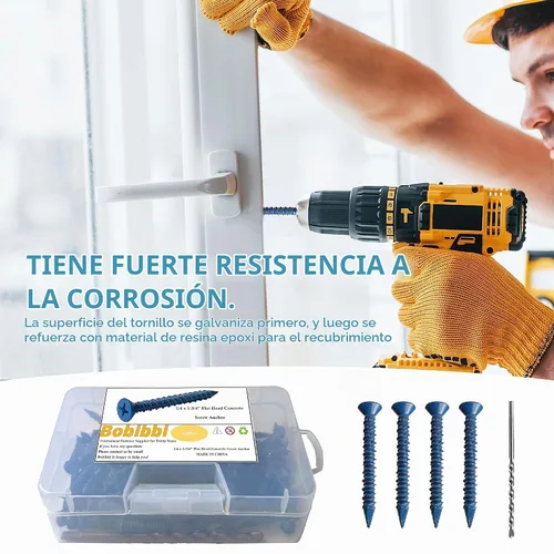 Vista 5 de Anclaje de tornillo de hormigón de cabeza plana de 1/4 x 1-1/4 pulgadas, para anclar a mampostería, bloque o ladrillo (100 unidades)
