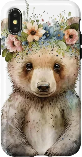 Vista 5 de iPhone 16 Brown Bear Boho Woodland Animal Floral Case