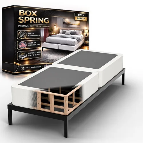 Vista 17 de Nutan, Somier de madera resistente de 2 pulgadas para soporte de colchón, duradero y totalmente montado, base de madera natural para cama Blanco