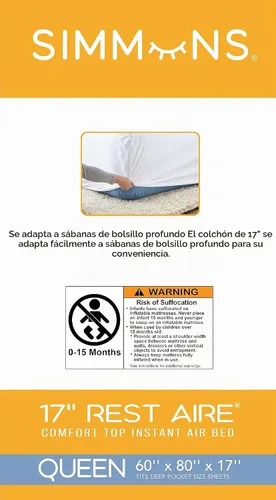 Vista 7 de Simmons Rest Aire Colchón cama de aire con bomba lateral incorporada y cubierta de terciopelo suave: Queen