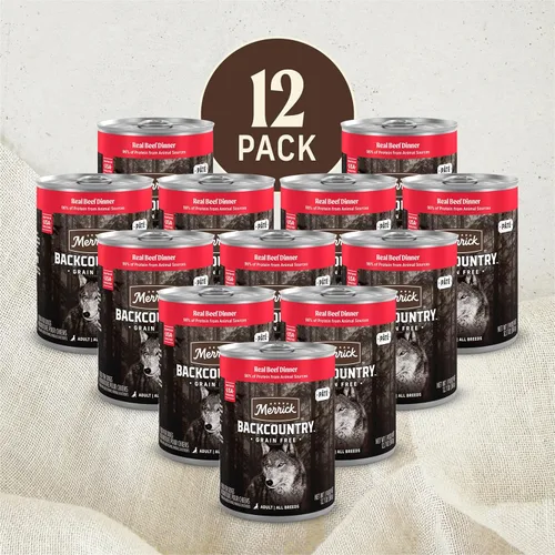 Vista 4 de Merrick Backcountry - Comida húmeda sin cereales para perros, comida de carne de res real, (12) latas de 12.7 onzas