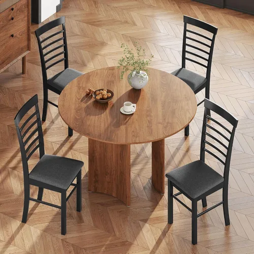Vista 8 de HOMCOM Juego de 2 sillas de comedor de madera, sillas de cocina tapizadas de granja con marco de madera de goma para sala de estar, comedor, negro