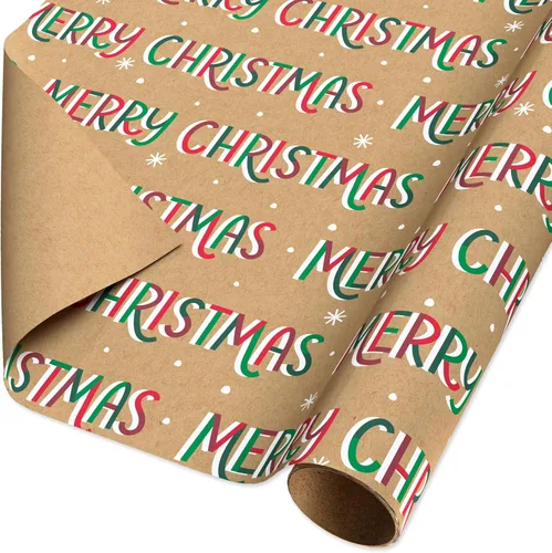 Vista 10 de American Greetings - Rollos de papel de regalo navideño Kraft Vintage, papel de regalo de fiesta navideña Kraft en negro, blanco y marrón