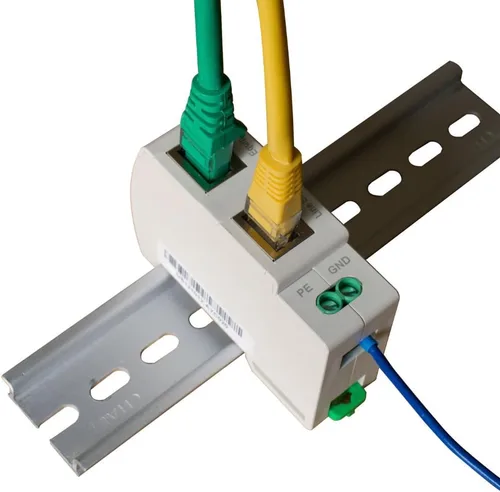 Vista 7 de WTH-SG/RJ45 DIN montado en riel Gigabit Ethernet PoE Protector de sobretensiones GDT TVS completo Protección contra sobretensiones