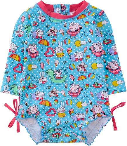 Vista 65 de RuffleButts - Traje de baño de una pieza con protección solar UPF 50+, camiseta de protección floral estampado, manga larga, con cierre zipper