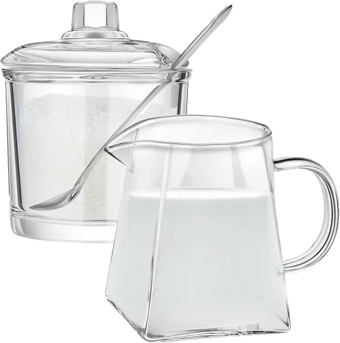 Vista 10 de Leinuosen 2 piezas Jarra de crema pequeña de vidrio con pico Jarra espumante de leche Jarra de vidrio elegante para café y té Jarra creativa