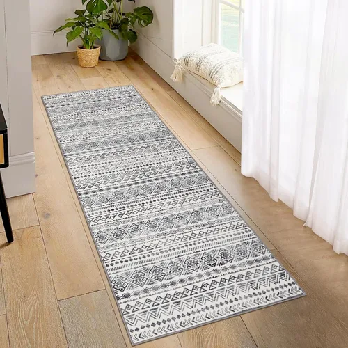 Vista 11 de GlowSol Alfombra bohemia de 4 x 6 pies, lavable, para dormitorio, antideslizante, alfombra marroquí, alfombra bohemia de pelo bajo, alfombra
