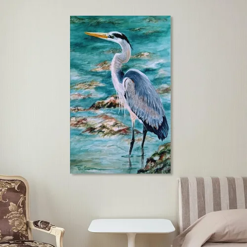 Vista 7 de Lienzo de arte de aves marinas, pintura al óleo, pintura al óleo, arte de pared de garza azul, decoración de habitación, estética, animal, pósteres