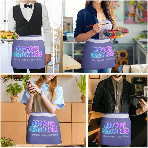 Vista 224 de AXKEUDO Delantal personalizado con bolsillos, delantales de cintura para camarera para cocinar en casa, restaurante, servir trabajo