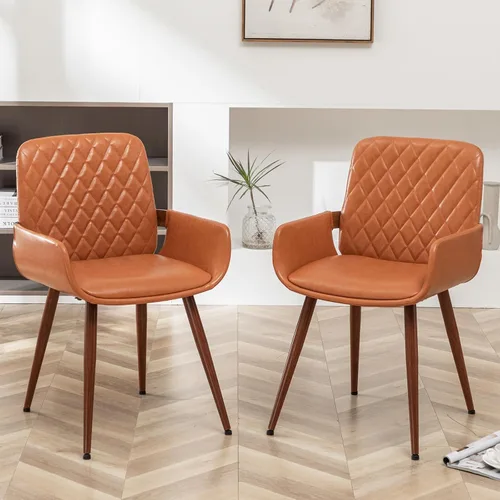 Vista 16 de LUNLING Sillas de Comedor Modernas de Mediados de Siglo de Cuero Sintético, Sillas con Asiento Tapizado y Patas de Metal, Silla de Cocina de Cuero