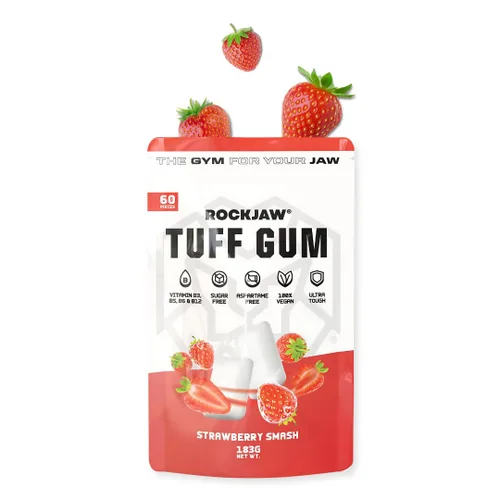 Vista 2 de ROCKJAW® Jawline Gum Tuff Gum 2.0 con 20 mg de cafeína, taurina + vitaminas B, 100% xilitol, sin aspartamo, sin azúcar (suministro de 2 meses)