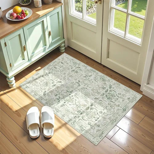 Vista 64 de Alfombra de área pequeña de 2 x 3 pulgadas, color beige, para entrada, baño, cocina, antideslizante, de pelo bajo, lavable, moderna alfombra bohemia