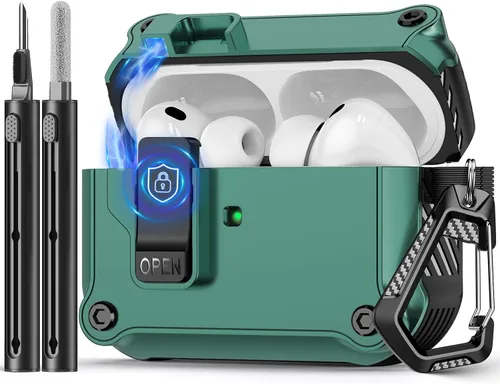Vista 23 de Pohgelan Compatible con AirPods Pro 2ª/1ª generación, estuche con cierre magnético automático y kit de limpieza, compatible con funda Magsafe - Negro
