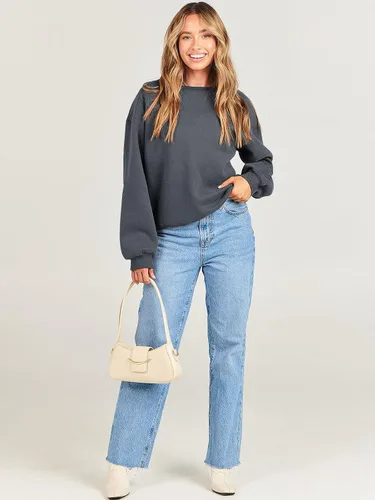 Vista 9 de ANRABESS Sudadera de manga larga para mujer, casual, cuello redondo, ajuste holgado, sudadera con capucha de forro polar para otoño