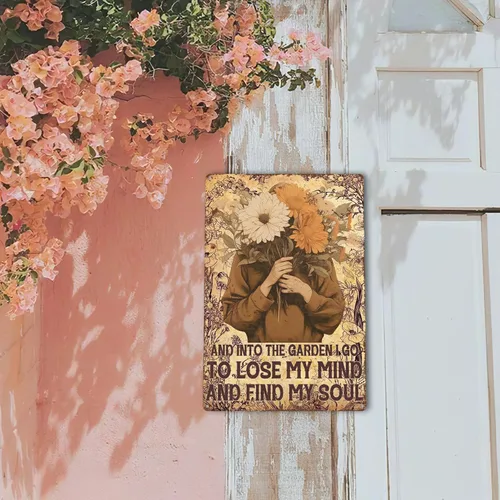 Vista 3 de Letreros de aluminio de hojalata vintage con texto en inglés "Into The Garden I Go to Lose My Mind and Find My Soul" divertido letrero retro