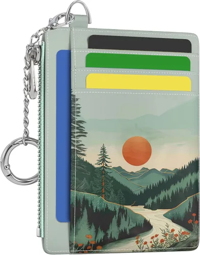 Vista 49 de Hancynir Cartera delgada para mujer con soporte para tarjetas de crédito RFID, pequeña mini funda para tarjetas con bolsillo frontal de PU, cartera