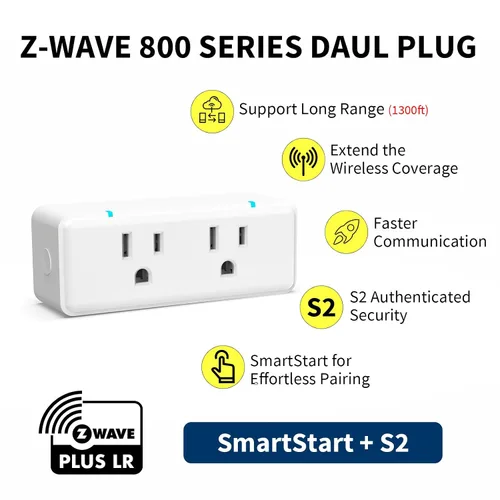 Vista 3 de Minoston Enchufe de salida dual Zwave serie 800, interruptor repetidor Z-Wave de encendido/apagado con 2 enchufes de control individuales, requiere