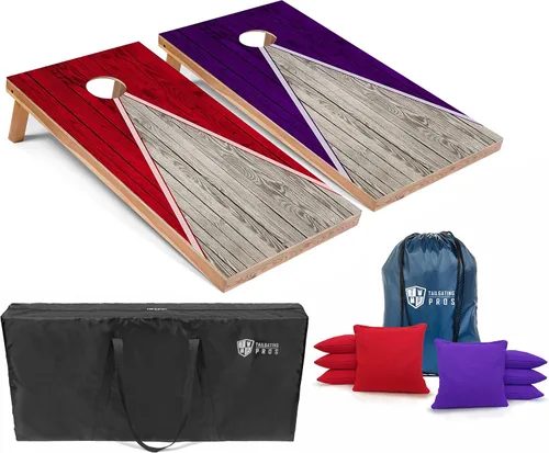 Vista 28 de Tailgating Pros Juego de tablero de Cornhole ligero con diseño piramidal con bolsas de frijoles y estuche de transporte, juego de cornhole