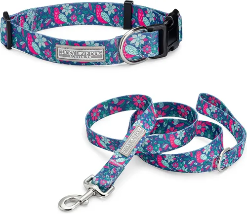 Vista 30 de Lucky Love Dog - Collar para perras pequeñas, diseño Blackbird de estampado alegre con flores de primavera y verano, talla XS Collar Blackbird