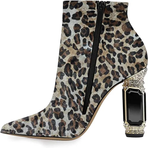 Vista 22 de FSJ Botas de tacón alto con punta puntiaguda para mujer, con tacón alto, con cremallera lateral brillante, estilo casual, para uso diario, zapatos