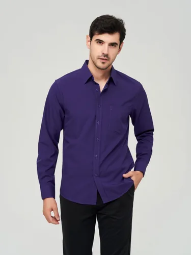 Vista 73 de corfty Camisa de vestir de manga larga para hombre, ajuste regular, elástica, sin arrugas, casual, con botones