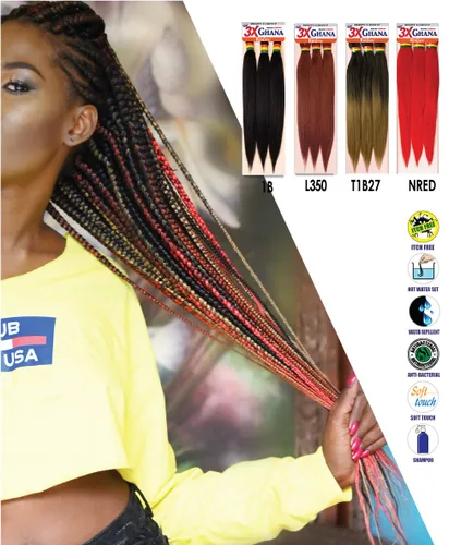 Vista 6 de REALISTIC - Paquete múltiple. Trenzas preestiradas X-Pression 3X Ghana desplegadas 40 pulgadas, 100% kanekalon, fáciles de trenzar, sin nudos, se