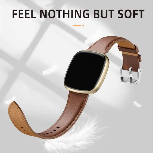 Vista 2 de GEAK Correa de cuero compatible con bandas Fitbit Sense/Fitbit Versa 3/Versa 4 para mujer y hombre, correa de muñeca de cuero genuino de grano