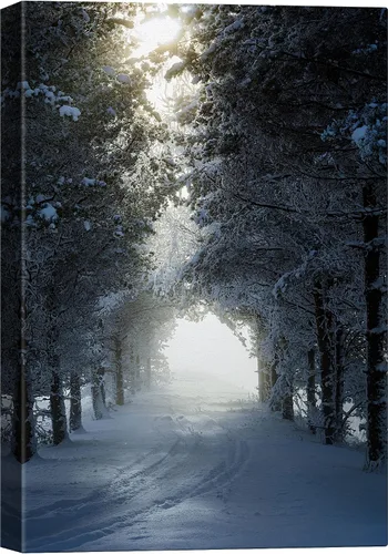 Vista 35 de SIGNWIN Lienzo impreso para pared, diseño de bosque y guardería, cabaña de troncos, invierno, nieve, montaña, bosque, ilustraciones de naturaleza