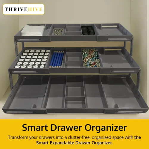 Vista 3 de Organizador de cajones de 3 niveles, organizador inteligente de cajones de varios niveles para escritorio, organizador expandible para oficina