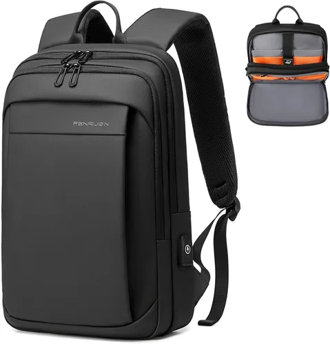 Vista 7 de FENRUIEN Mochila para portátil, color negro, Negro, 15,6 pulg., Negocios